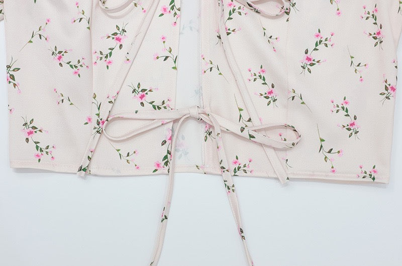 Two-piece satin set with a maxi skirt and a tie-front lace-trimmed top - Gili
