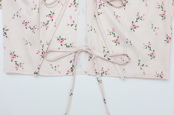 Two-piece satin set with a maxi skirt and a tie-front lace-trimmed top - Gili