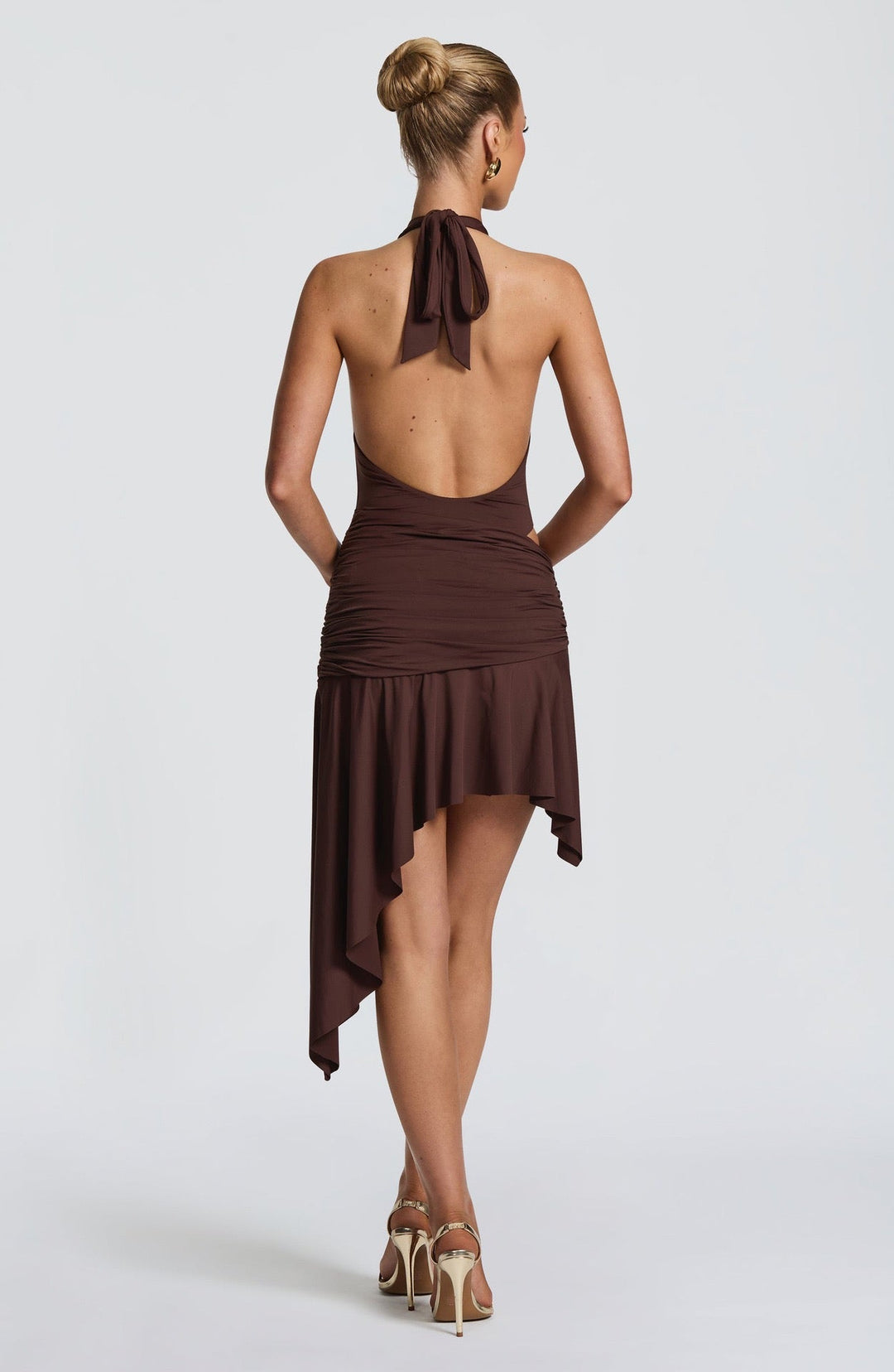 Lorenza - Two-piece set with a halter-tie bodysuit, open back, and asymmetrical skirt