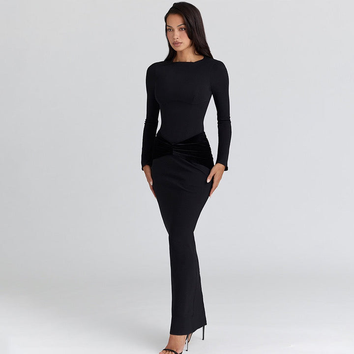 Maxi dress with velvet pleats - Sela