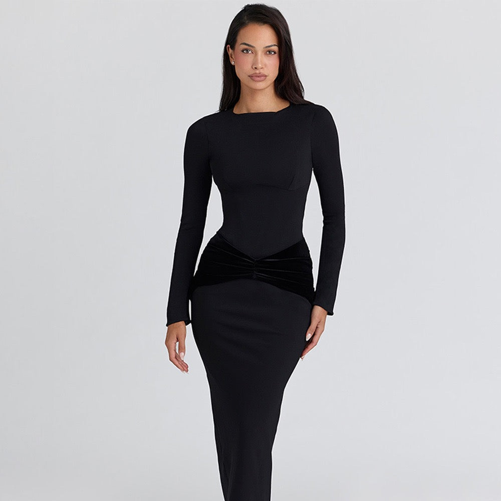 Maxi dress with velvet pleats - Sela