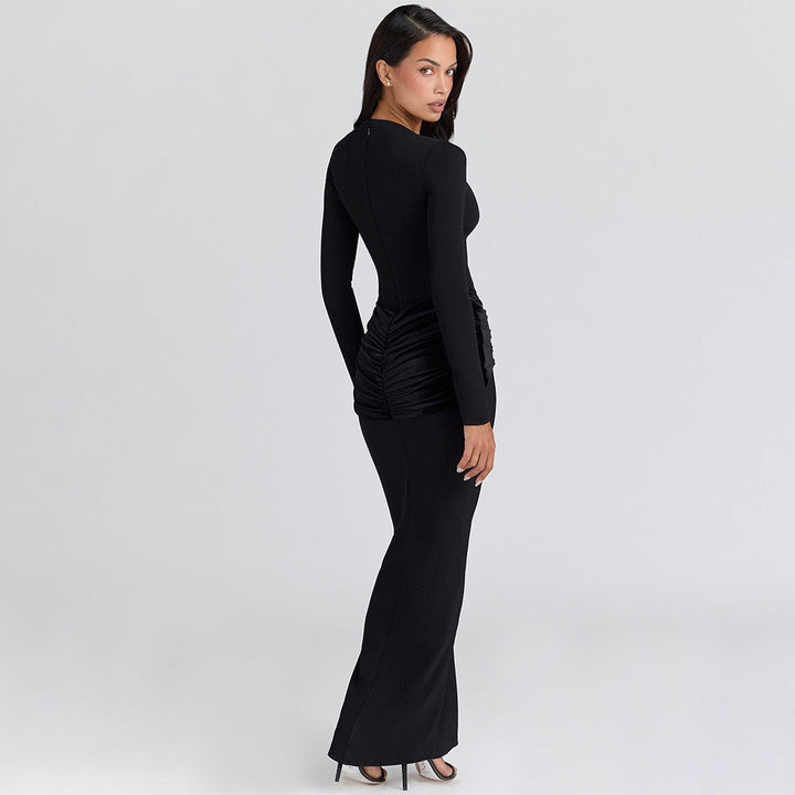 Maxi dress with velvet pleats - Sela