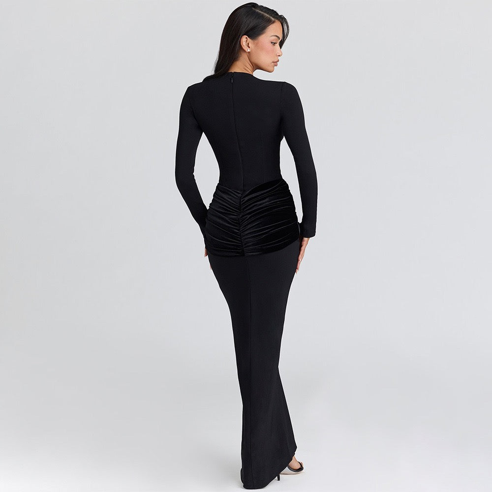 Maxi dress with velvet pleats - Sela