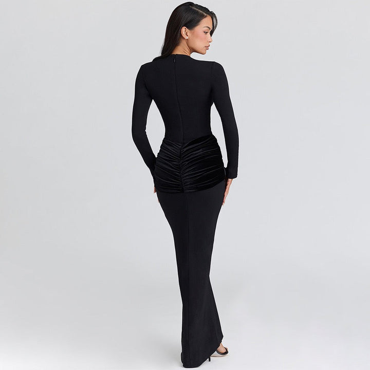 Maxi dress with velvet pleats - Sela