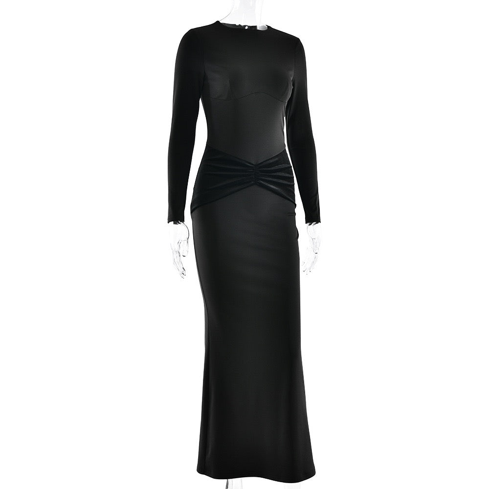 Maxi dress with velvet pleats - Sela