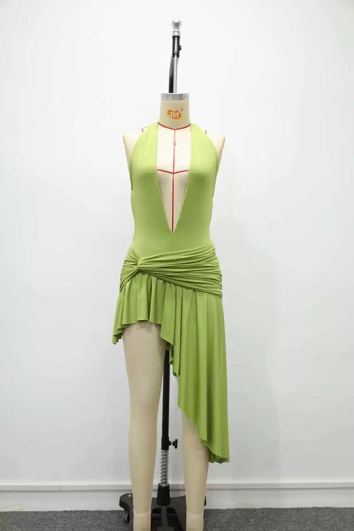 Lorenza - Two-piece set with a halter-tie bodysuit, open back, and asymmetrical skirt