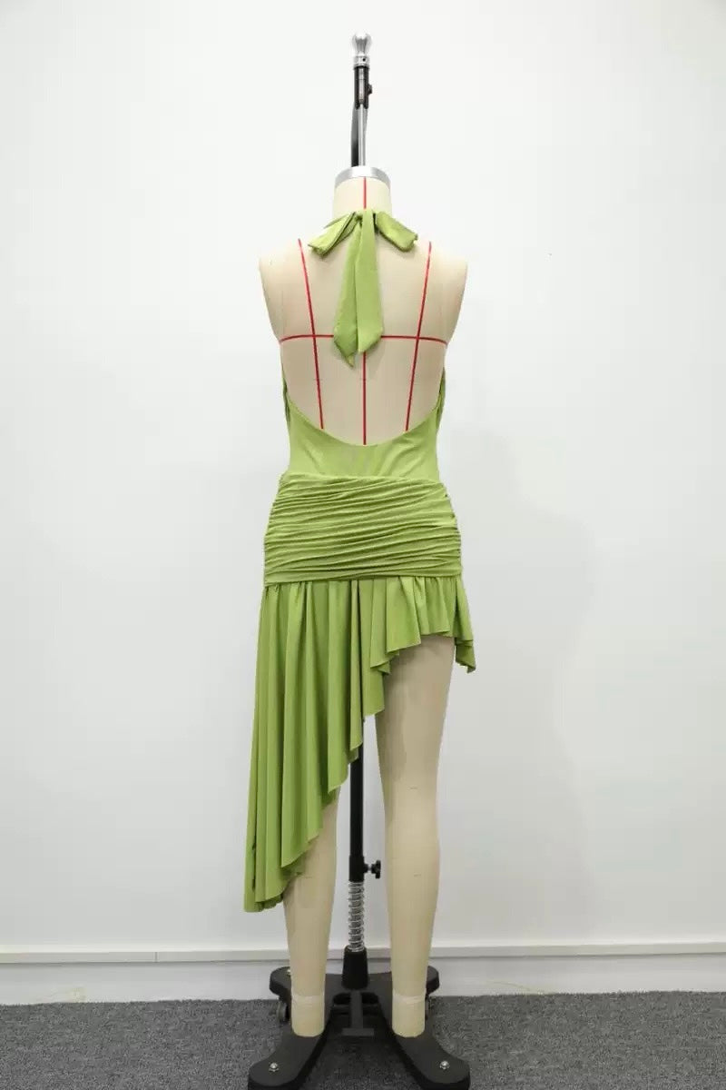 Lorenza - Two-piece set with a halter-tie bodysuit, open back, and asymmetrical skirt