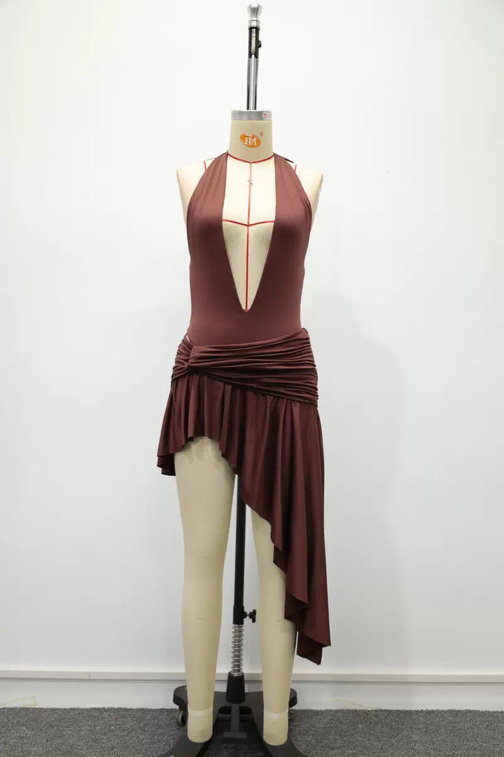 Lorenza - Two-piece set with a halter-tie bodysuit, open back, and asymmetrical skirt
