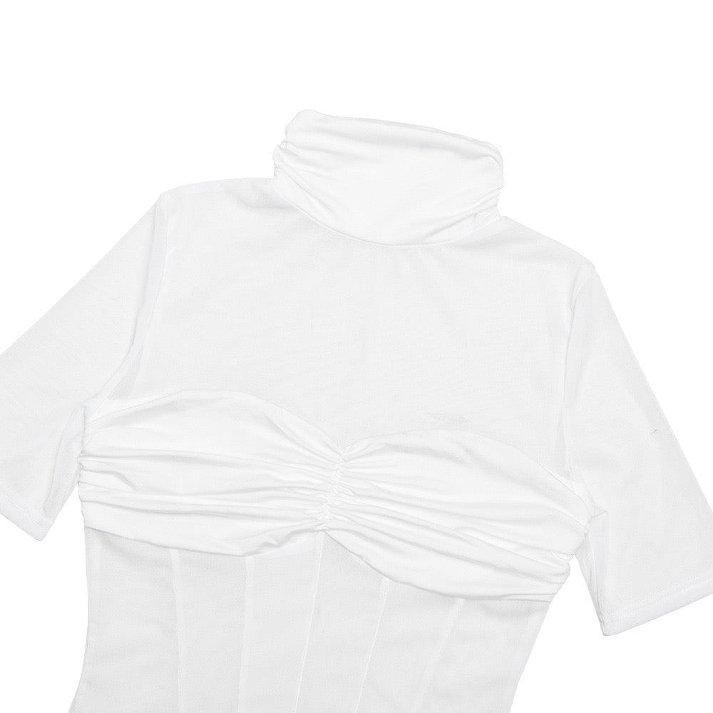 Mini turtleneck dress with pleats and bodice - JUNY