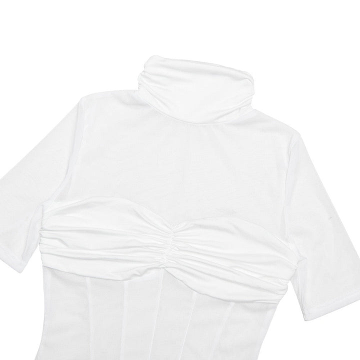 Mini turtleneck dress with pleats and bodice - JUNY