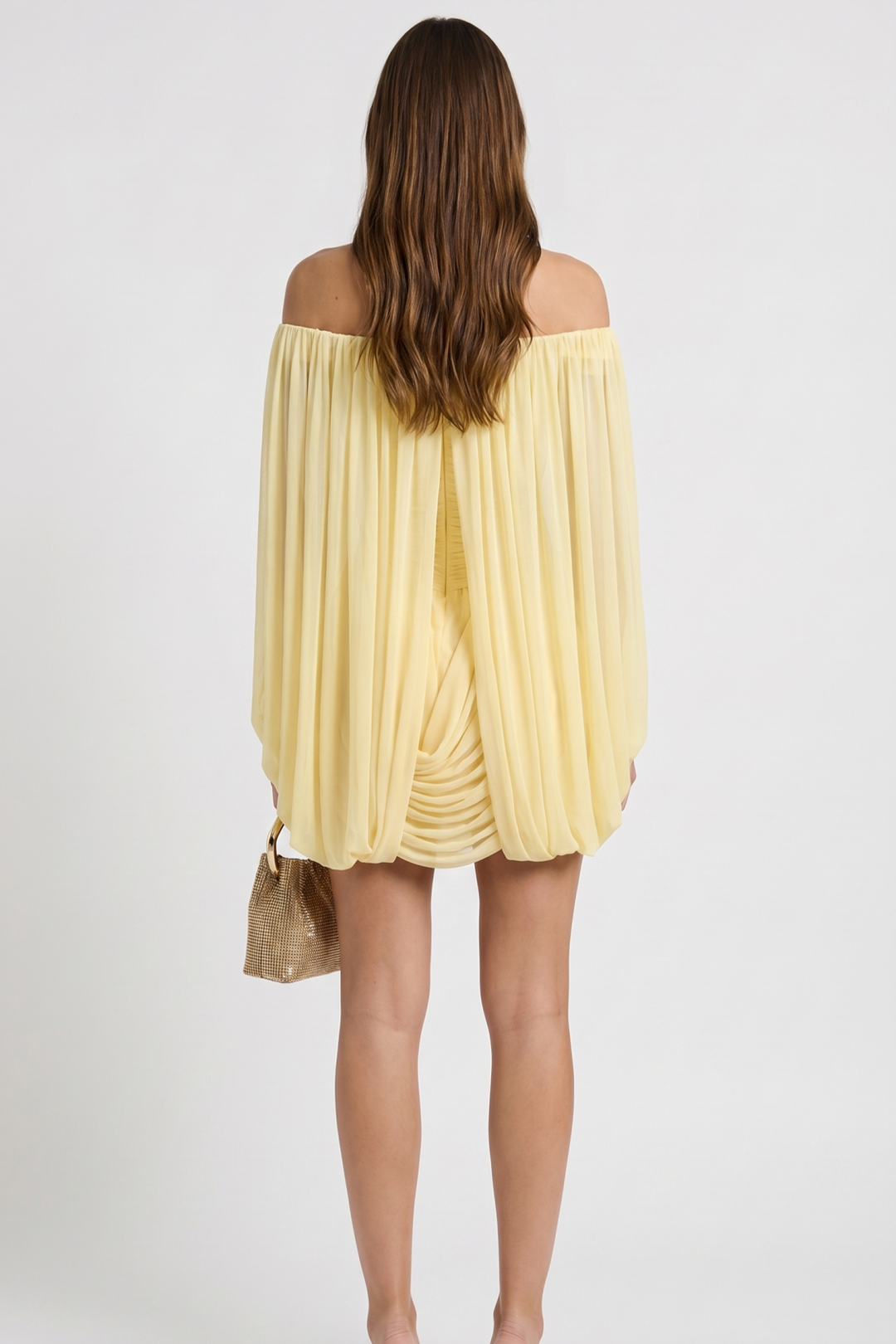 Joella - Pleated chiffon mini dress with exposed shoulders
