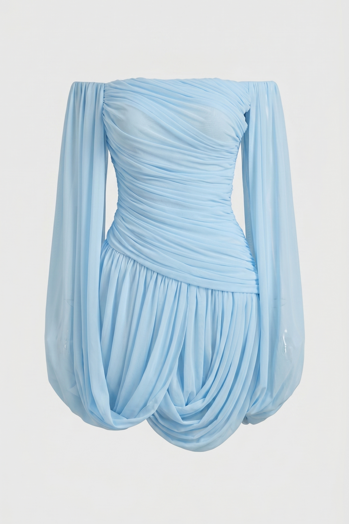 Joella - Pleated chiffon mini dress with exposed shoulders