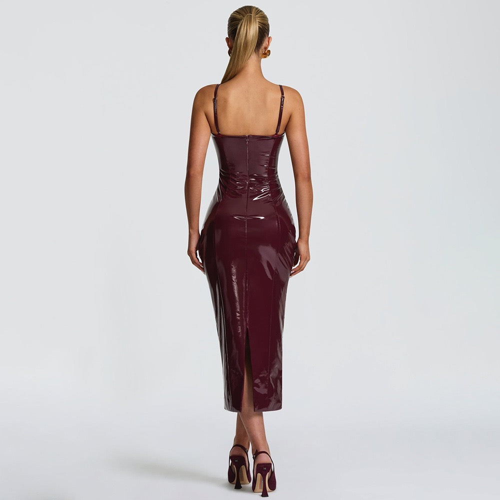 Faux leather midi dress with removable straps - JENNY