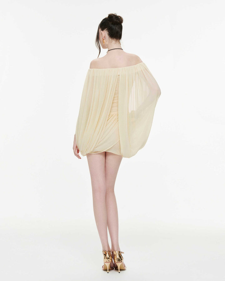 Joella - Pleated chiffon mini dress with exposed shoulders