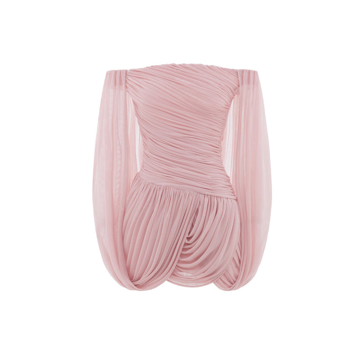 Joella - Pleated chiffon mini dress with exposed shoulders