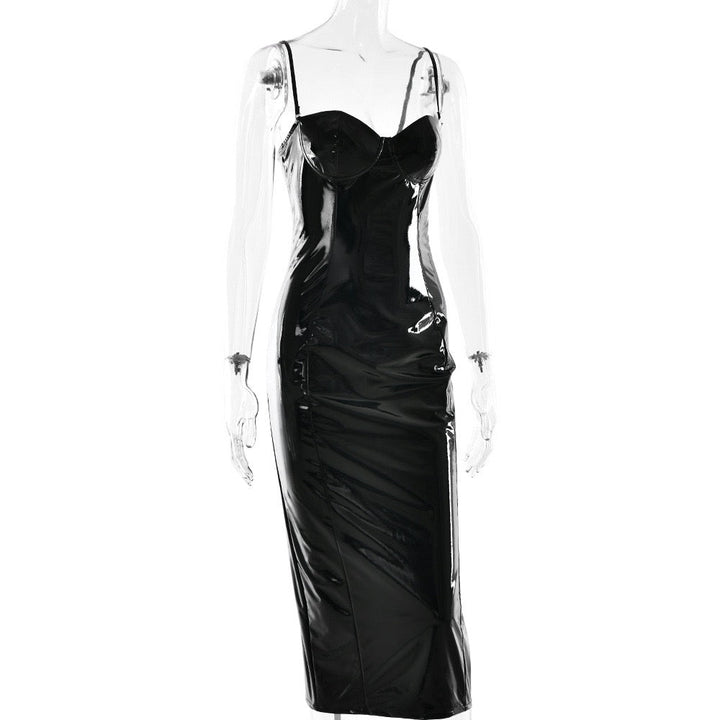 Faux leather midi dress with removable straps - JENNY