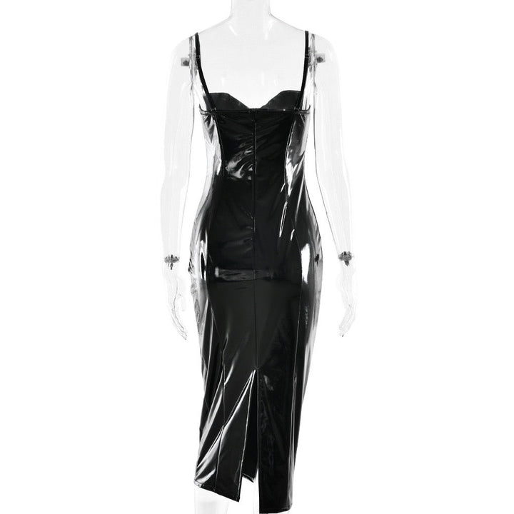 Faux leather midi dress with removable straps - JENNY