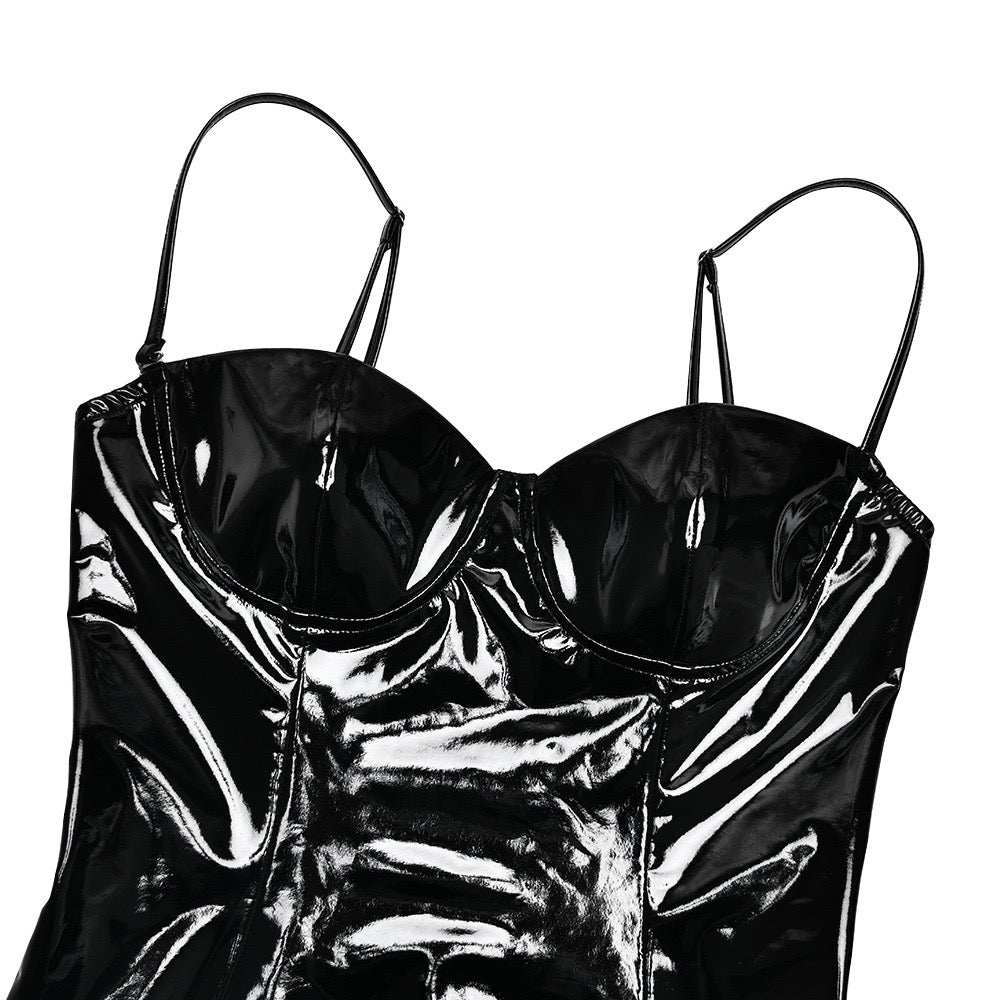 Faux leather midi dress with removable straps - JENNY