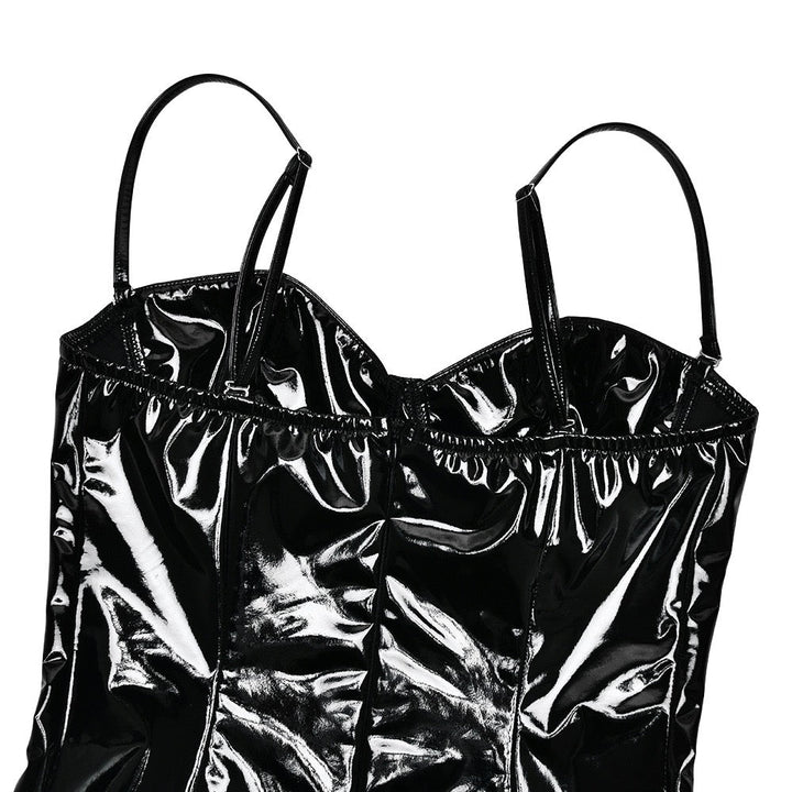 Faux leather midi dress with removable straps - JENNY