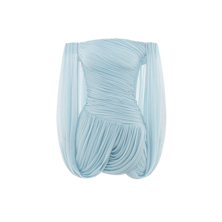 Joella - Pleated chiffon mini dress with exposed shoulders
