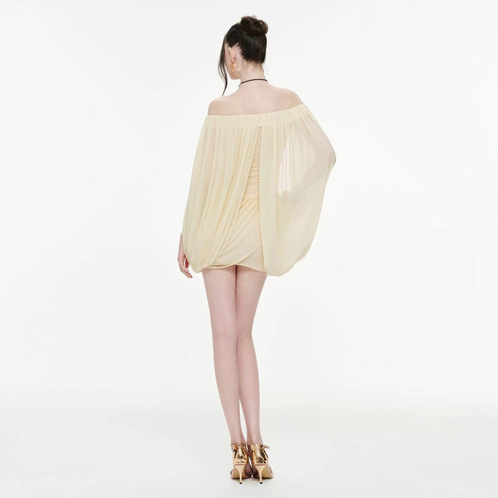 Joella - Pleated chiffon mini dress with exposed shoulders