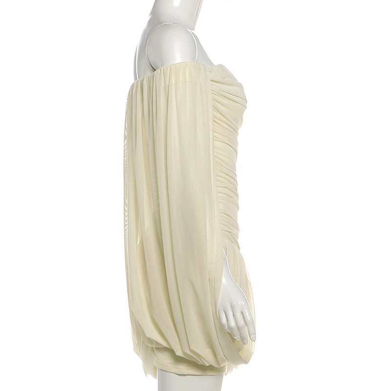 Joella - Pleated chiffon mini dress with exposed shoulders