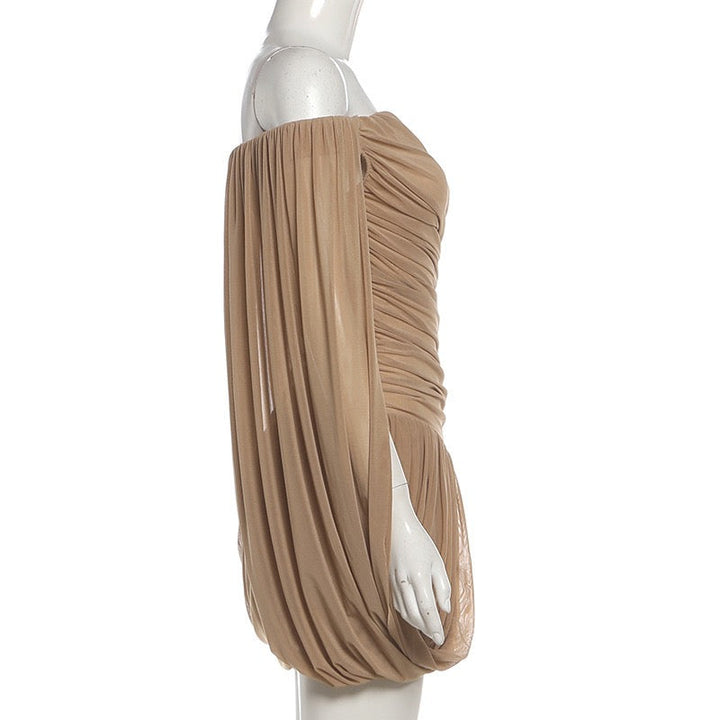 Joella - Pleated chiffon mini dress with exposed shoulders