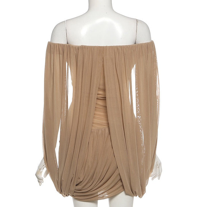 Joella - Pleated chiffon mini dress with exposed shoulders