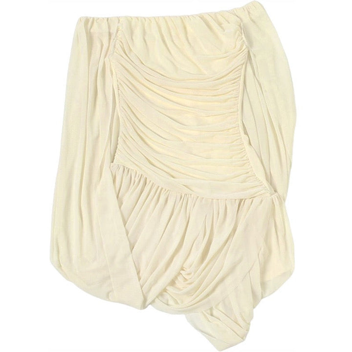 Joella - Pleated chiffon mini dress with exposed shoulders