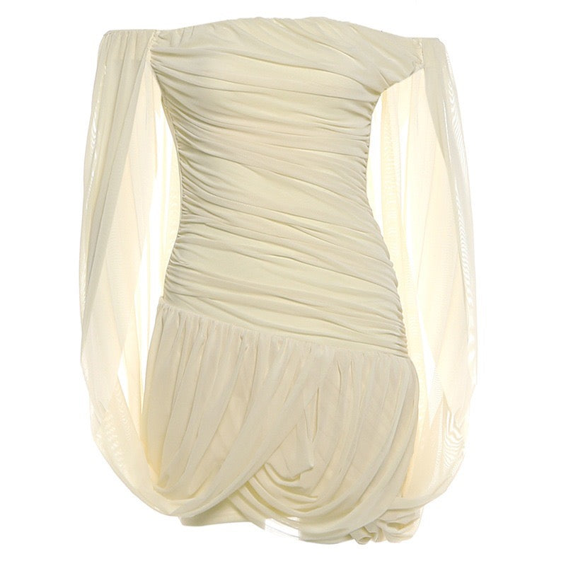 Joella - Pleated chiffon mini dress with exposed shoulders