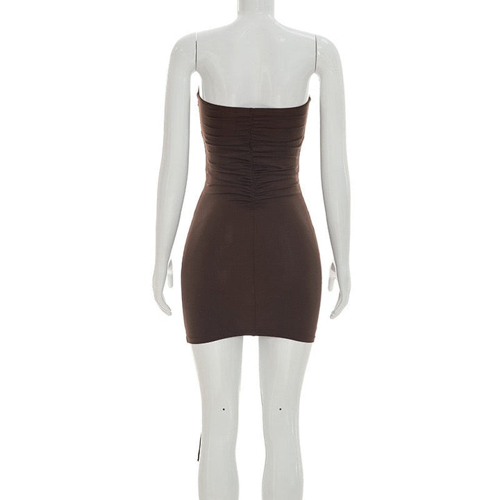 Strapless ruched mini dress with buckle embellishment – SOLEDAD