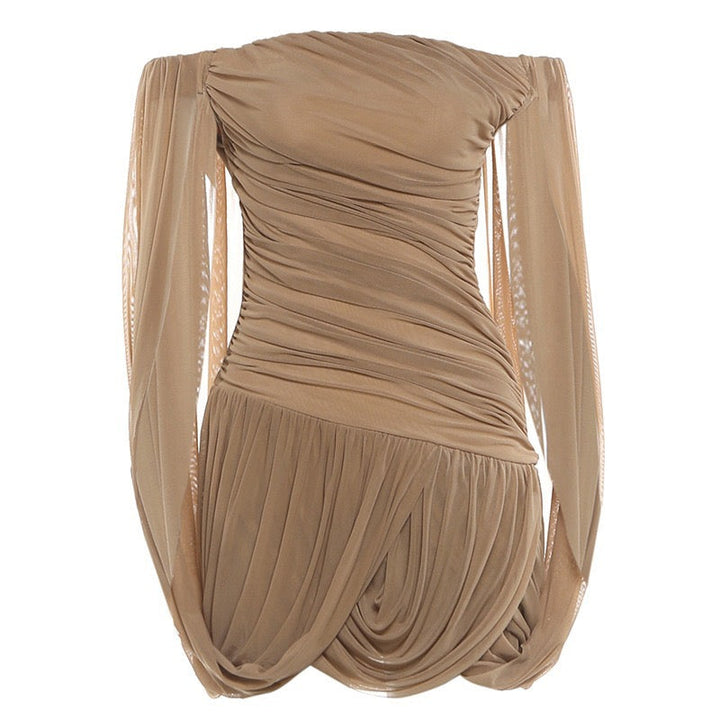 Joella - Pleated chiffon mini dress with exposed shoulders