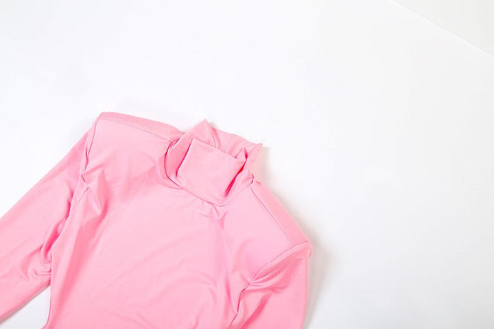 Elegant maxi turtleneck dress with gathered design and open back - DALIA