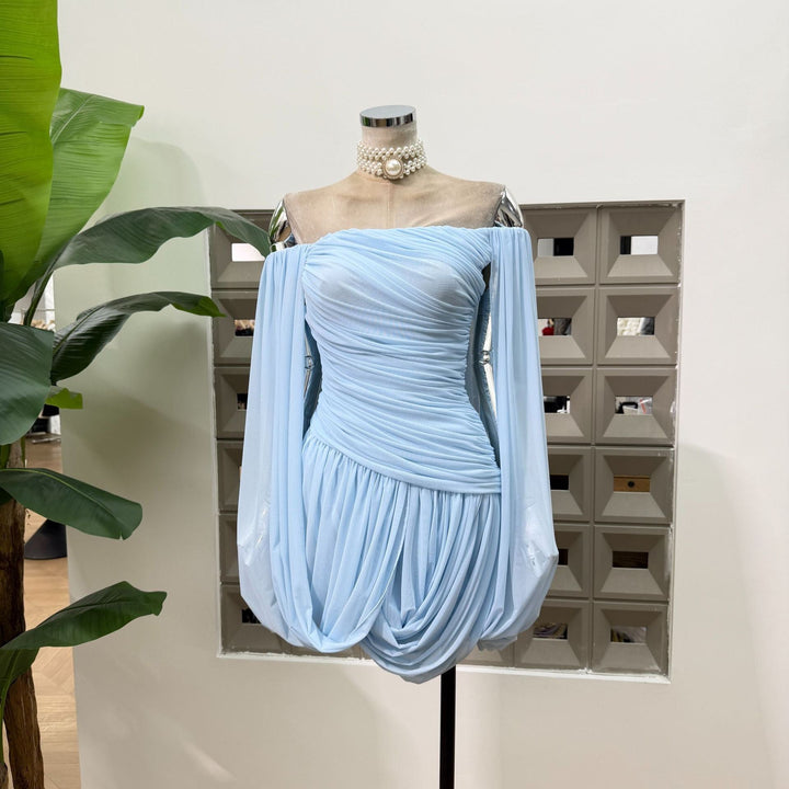 Joella - Pleated chiffon mini dress with exposed shoulders