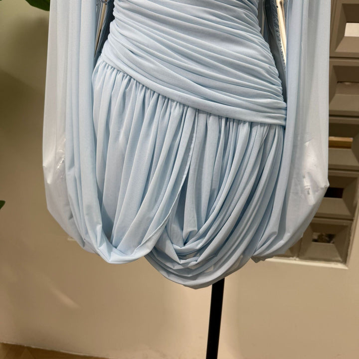 Joella - Pleated chiffon mini dress with exposed shoulders