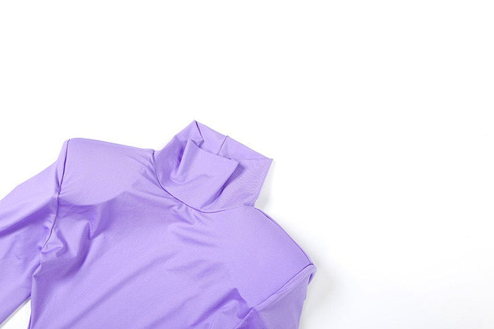 Elegant maxi turtleneck dress with gathered design and open back - DALIA