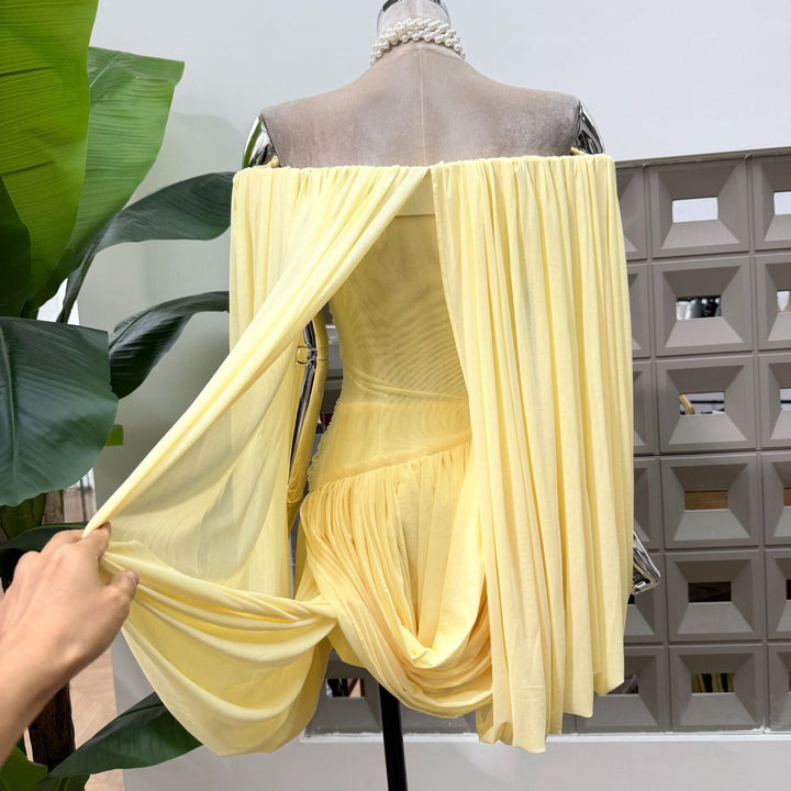 Joella - Pleated chiffon mini dress with exposed shoulders