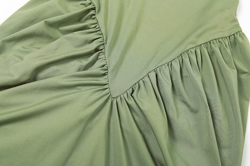 Elegant maxi turtleneck dress with gathered design and open back - DALIA