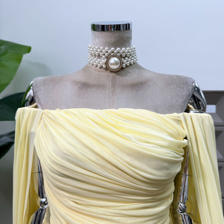 Joella - Pleated chiffon mini dress with exposed shoulders