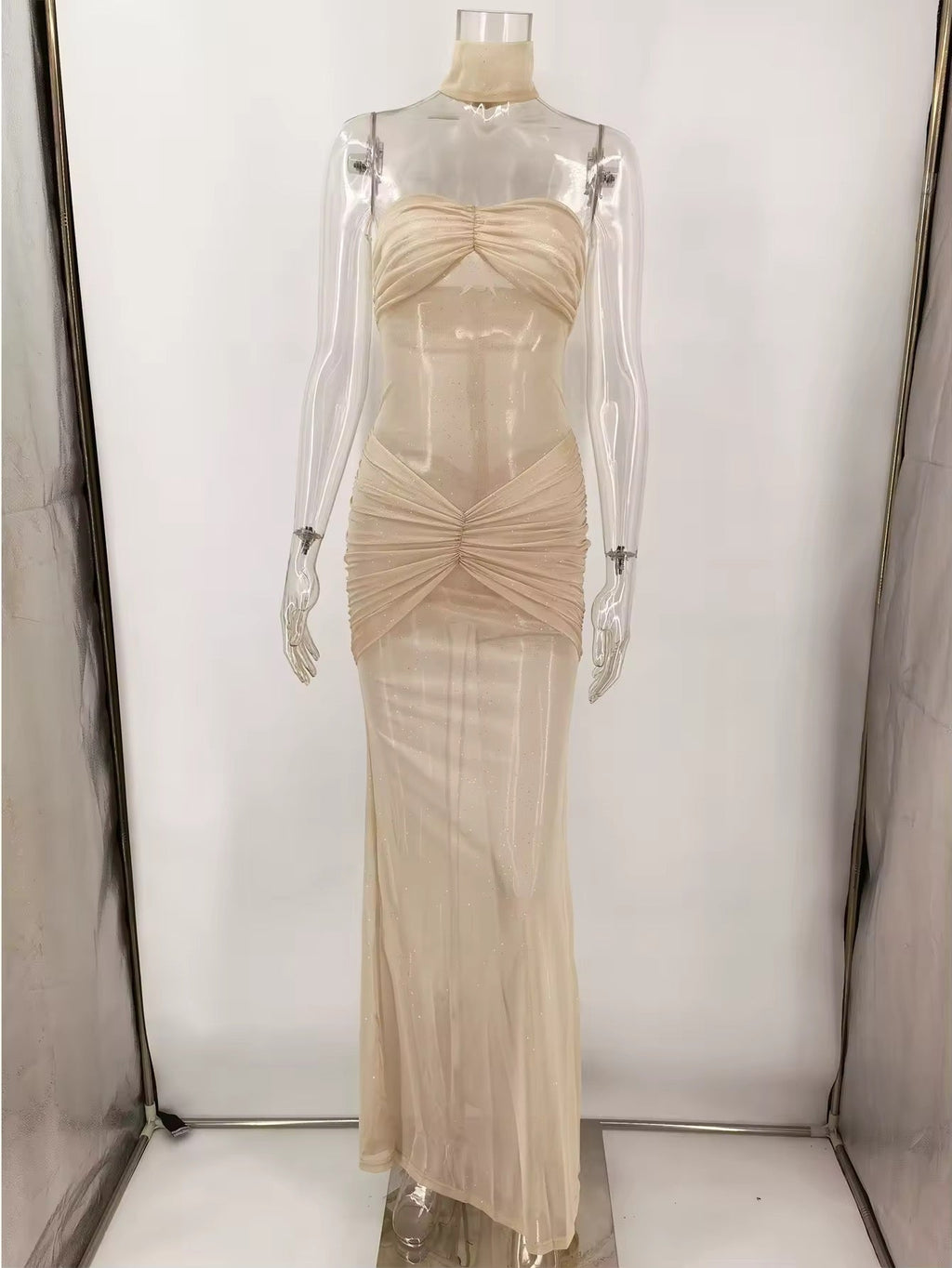 שמלת ערב סטרפלס מקסי בעיטור נצנצים - אנג'ליקה