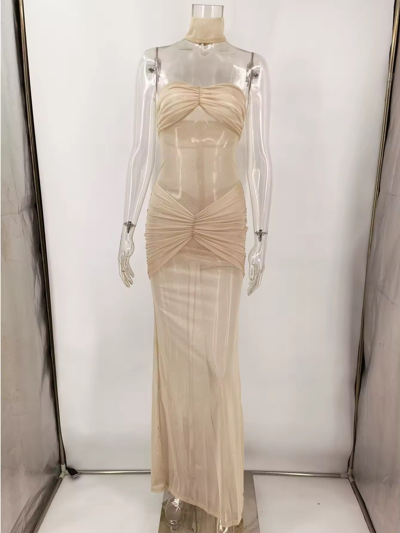 שמלת ערב סטרפלס מקסי בעיטור נצנצים - אנג'ליקה