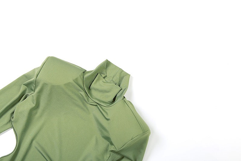 Elegant maxi turtleneck dress with gathered design and open back - DALIA