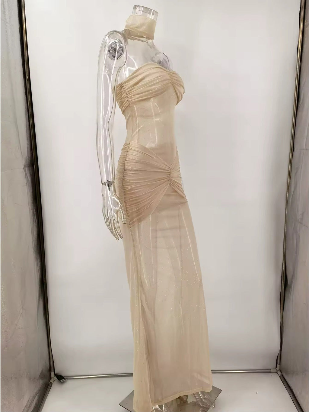 שמלת ערב סטרפלס מקסי בעיטור נצנצים - אנג'ליקה