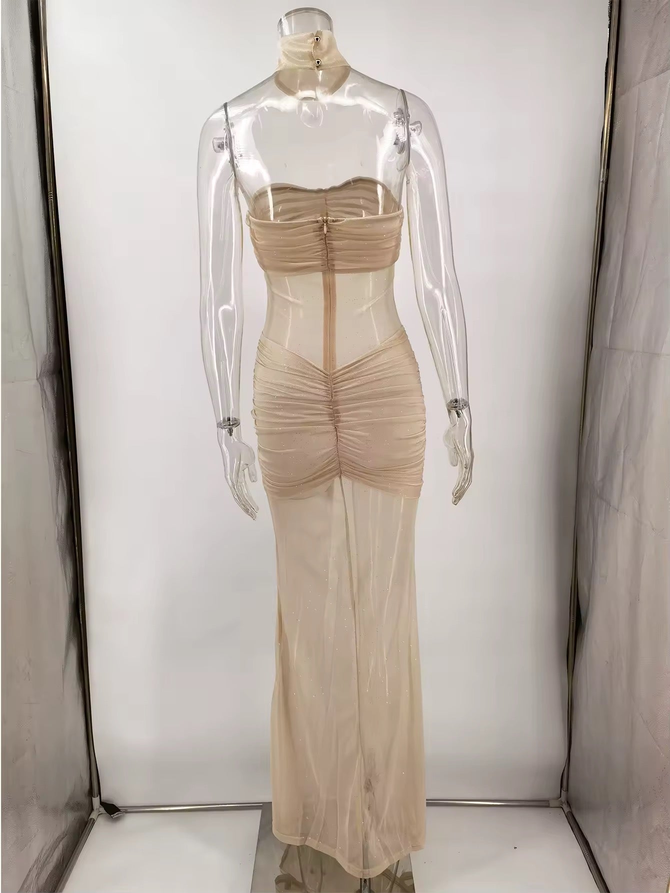 שמלת ערב סטרפלס מקסי בעיטור נצנצים - אנג'ליקה