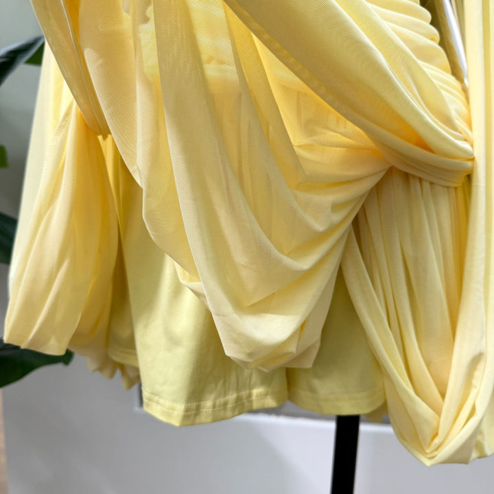 Joella - Pleated chiffon mini dress with exposed shoulders