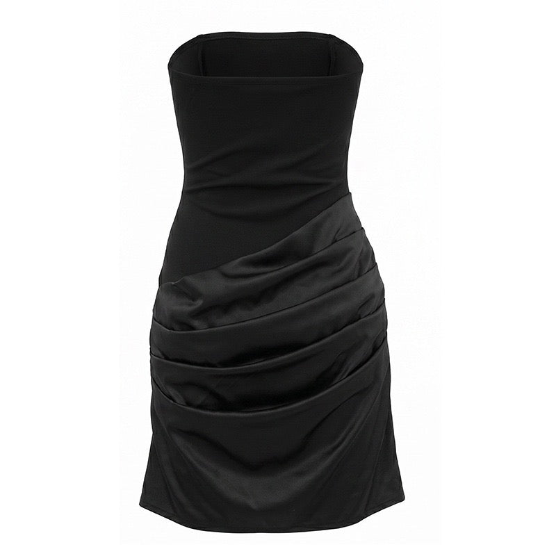 Strapless mini dress with a corset and satin pleat detailing – Sagi
