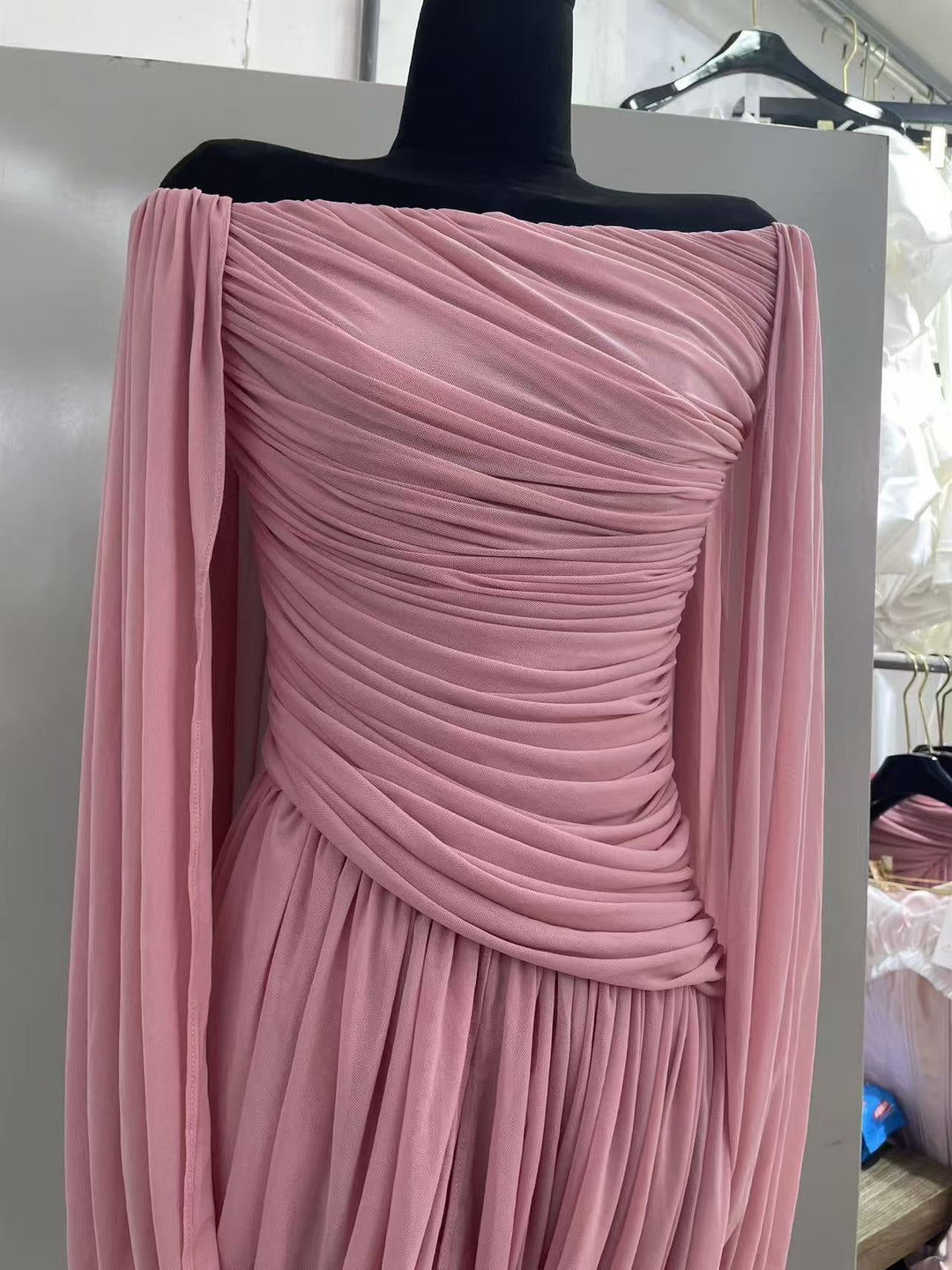 Joella - Pleated chiffon mini dress with exposed shoulders