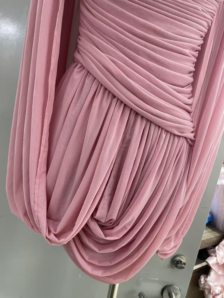 Joella - Pleated chiffon mini dress with exposed shoulders