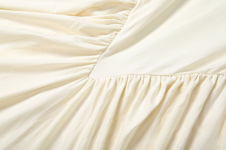 Elegant maxi turtleneck dress with gathered design and open back - DALIA