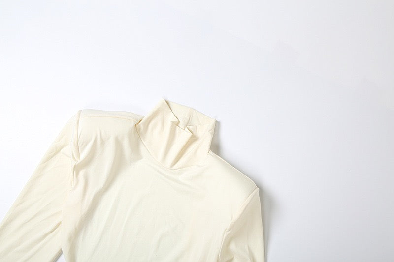 Elegant maxi turtleneck dress with gathered design and open back - DALIA